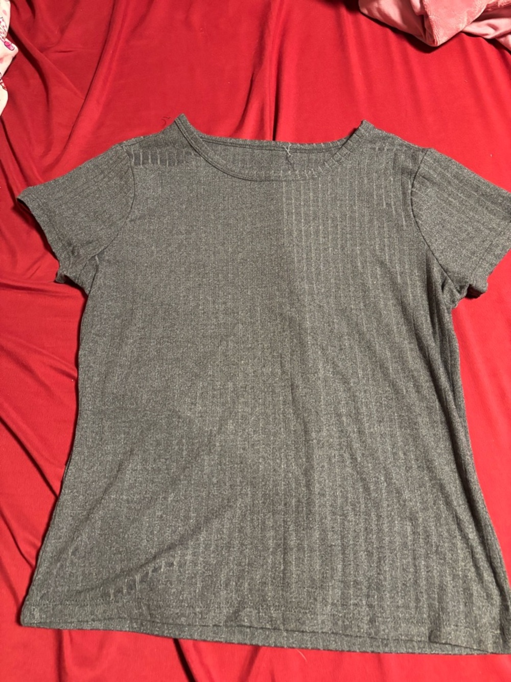 Classic Ribbed Short-Sleeve Top - Gray